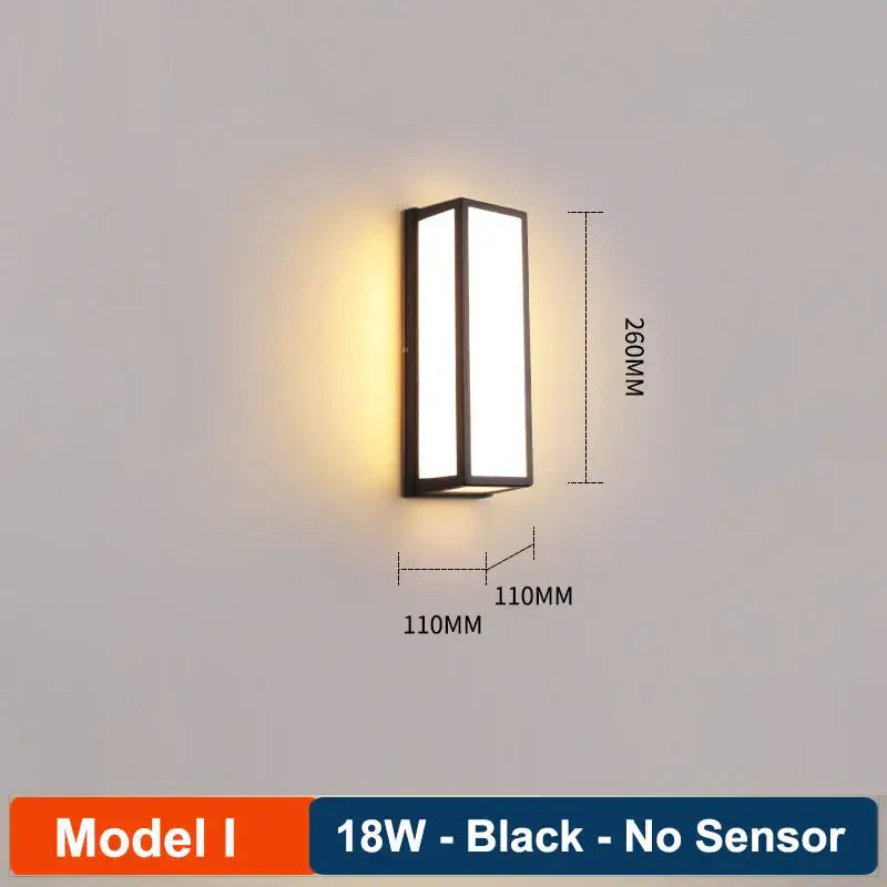 Black rectangular wall lamp with sleek design and warm yellow light decorbites led radar induction for modern balcony use