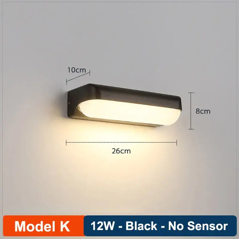 Black rectangular wall lamp with warm white led radar induction light by decorbites for modern balcony and garden use