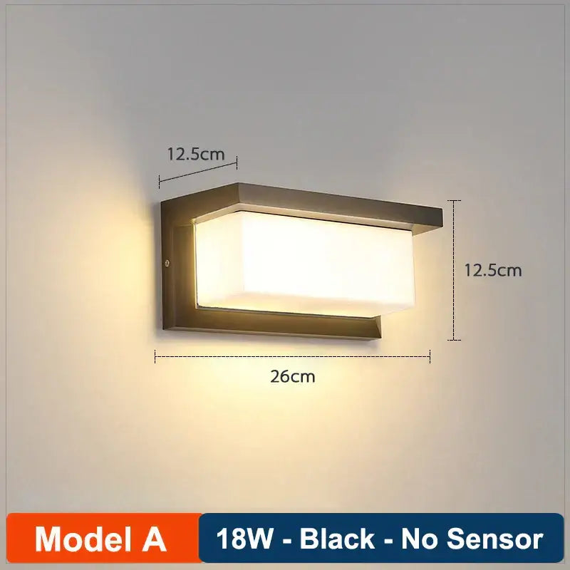Black rectangular decorbites led radar wall lamp with frosted glass panel metal frame for modern balcony lighting