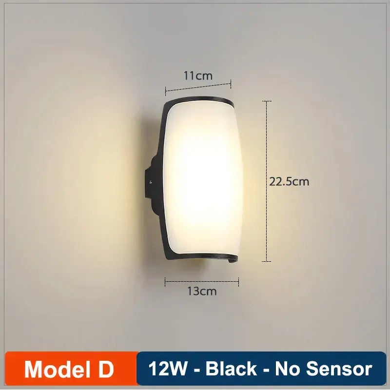 Black-framed decorbites led radar induction wall lamp with frosted glass diffuser 12w for hotel garden balcony lighting