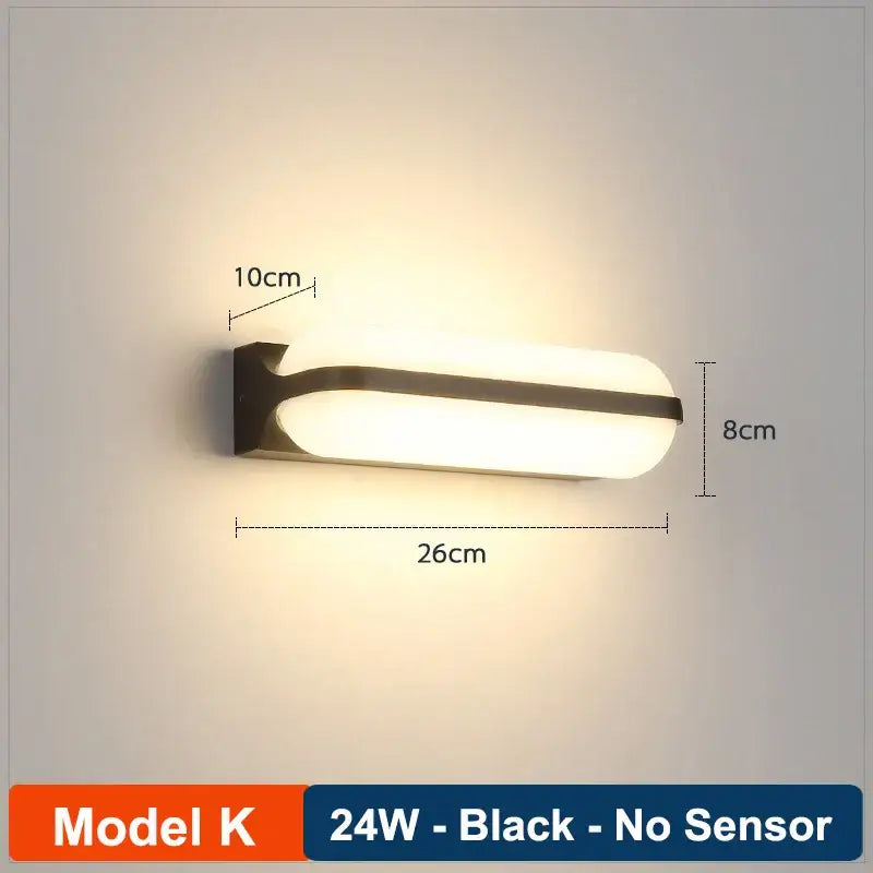 Black modern wall lamp with frosted glass diffuser in a sleek oval design decorbites led radar induction light