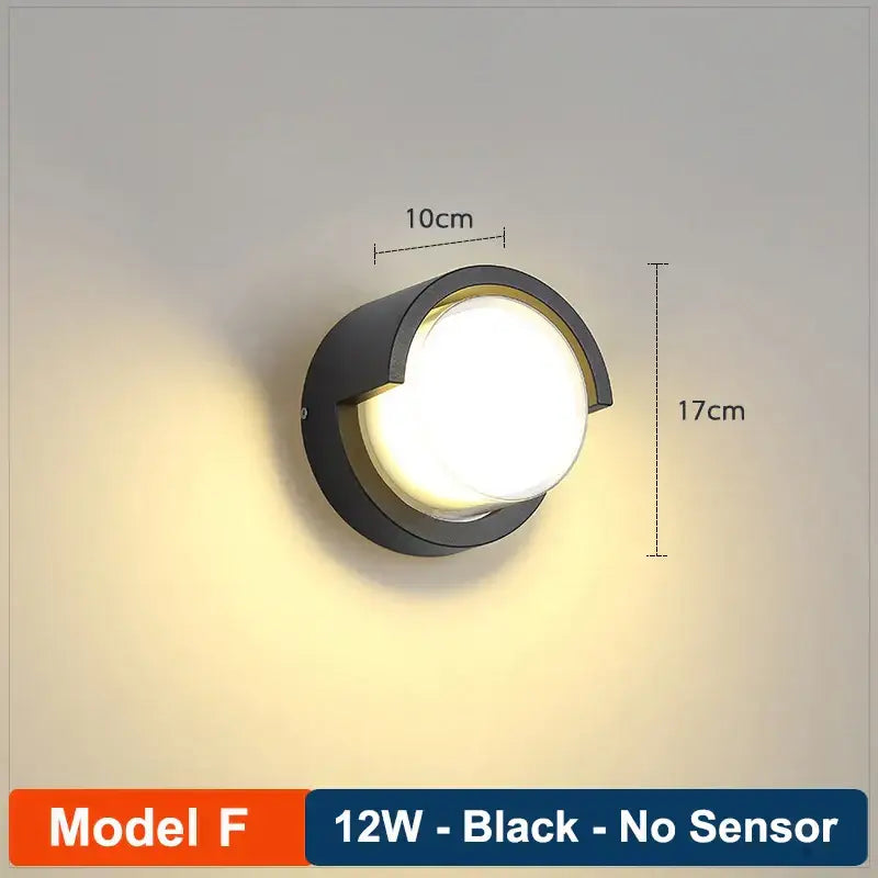 Black circular wall lamp decorbites led radar induction with 17cm height for hotel garden and modern balcony lighting