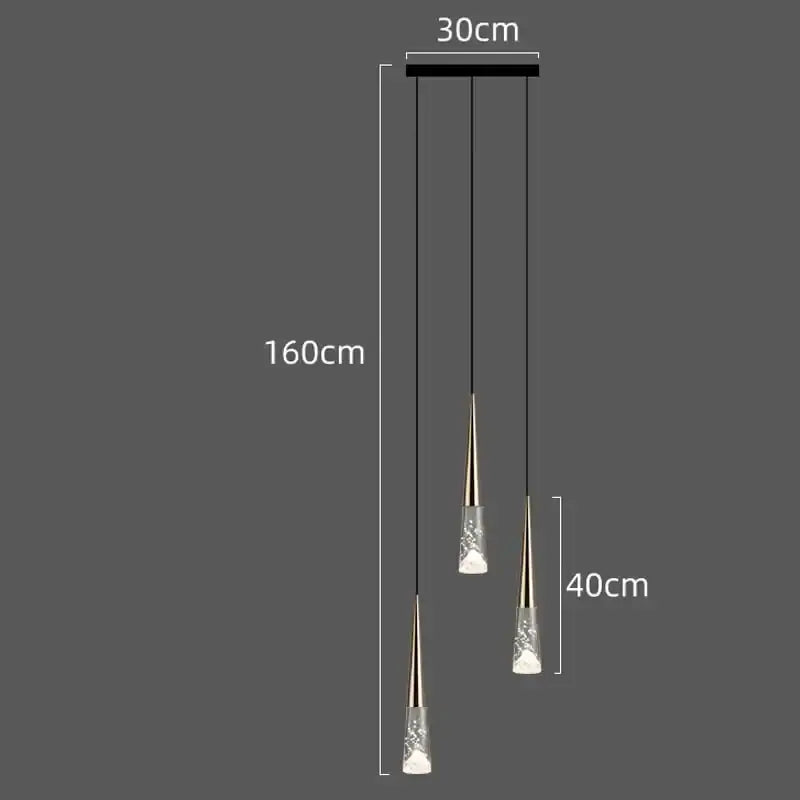 Modern minimalist decorbites led rain drop chandelier with three gold glass shades and embedded sparkling crystals