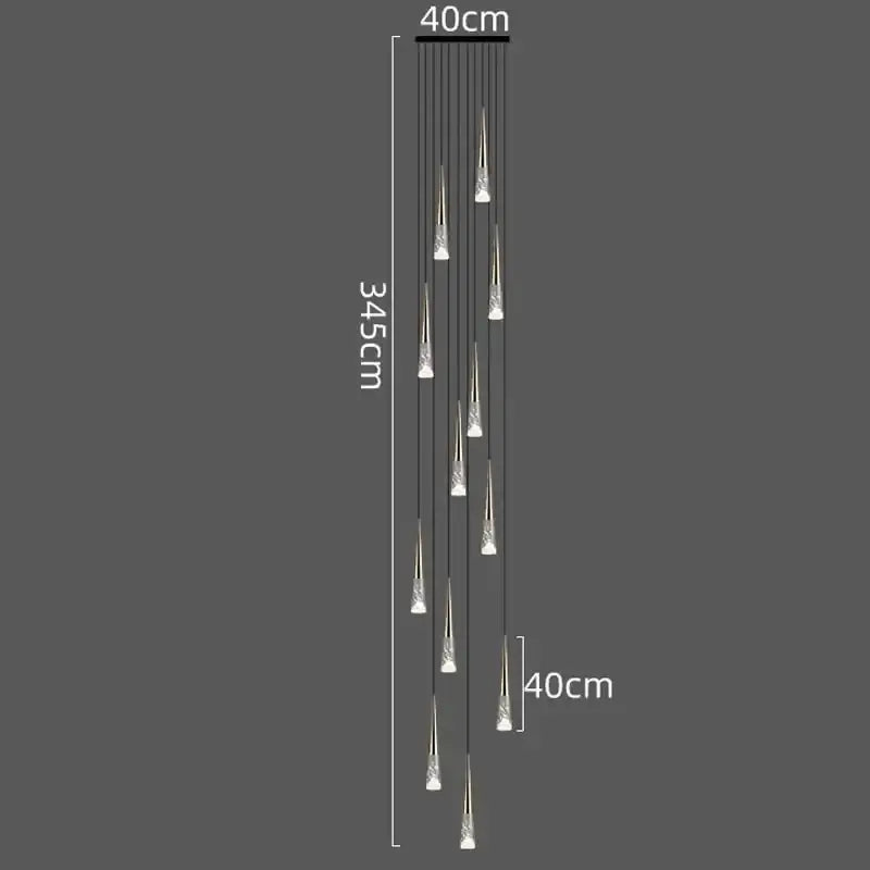 Modern minimalist decorbites led rain drop pendant light with crystal glass droplets on a sleek black frame for staircase