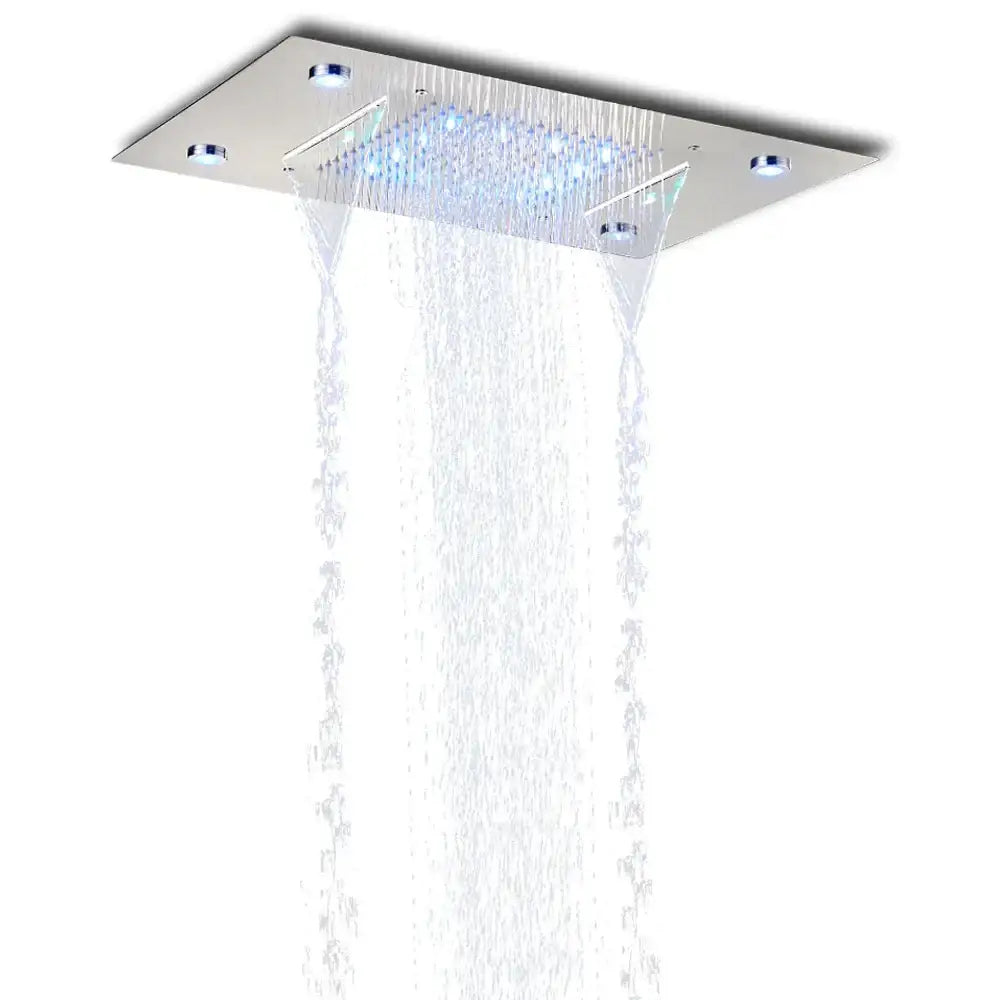 Modern chrome-finished decorbites™ rain waterfall shower head with led lighting and multiple water flow settings