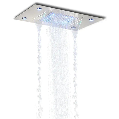 Modern chrome-finished decorbites™ rain waterfall shower head with led lighting and multiple water flow settings