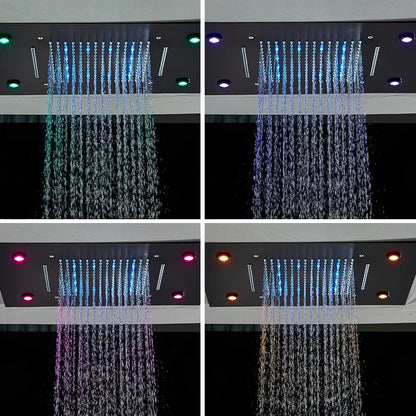 DecorBites™ led rainfall shower head ceiling mount in sleek black with multiple color settings for modern bathroom use
