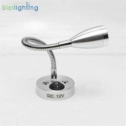 Silver metallic decorbites led reading light with flexible gooseneck and on/off switch for rv boat and bedside use