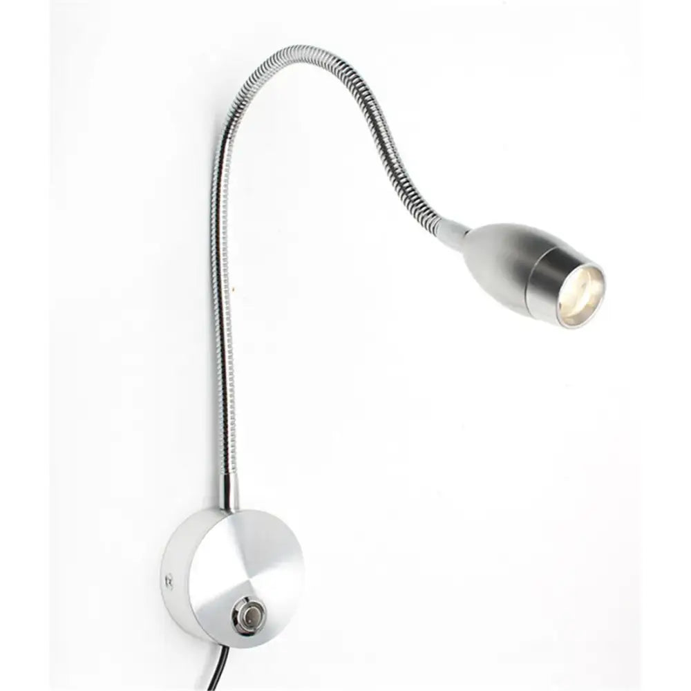 Silver gooseneck decorbites led reading light with flexible metal arm and dimmable switch for adjustable brightness