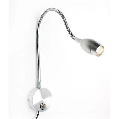 Silver gooseneck decorbites led reading light with flexible metal arm and dimmable switch for adjustable brightness