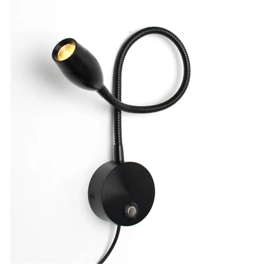 Black decorbites led reading light with adjustable gooseneck, circular base, dimmable switch, and 3 color modes