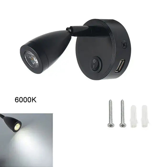 Black decorbites led reading light with adjustable head usb port and sleek matte finish for rv boat caravan use