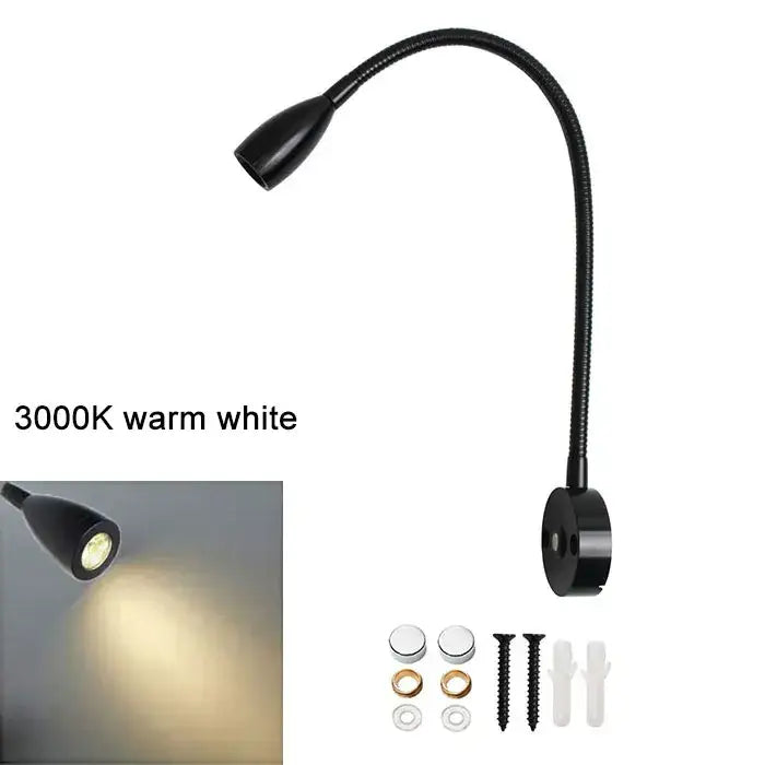 Black flexible gooseneck led reading light with warm white 3000k led and usb port by decorbites wall lamp