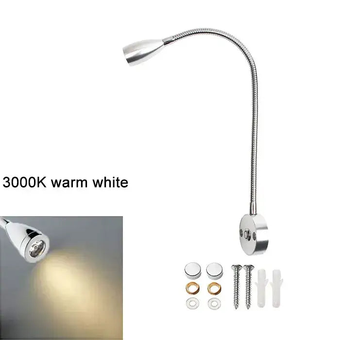 DecorBites led reading light wall lamp with chrome finish flexible gooseneck and warm white led touch dimmable light