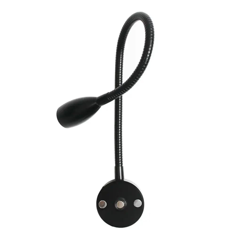 Black flexible gooseneck decorbites led reading light with circular magnetic base and three silver control buttons