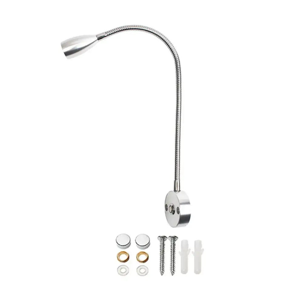 Silver flexible gooseneck decorbites led reading wall lamp with metallic finish and touch dimmable led reading light head