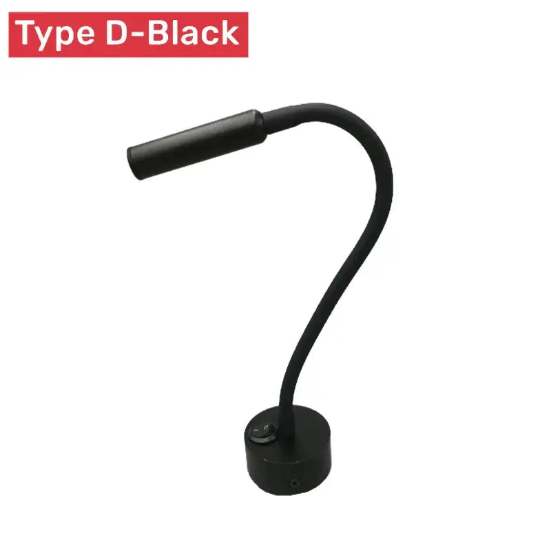 Black d-black decorbites led reading wall lamp with flexible gooseneck and cylindrical head for bedroom study use
