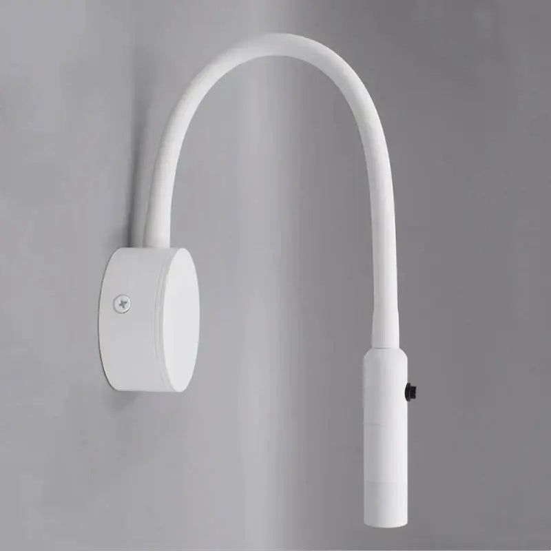 White flexible gooseneck decorbites led reading wall lamp with sleek minimalist design for bedroom and study use