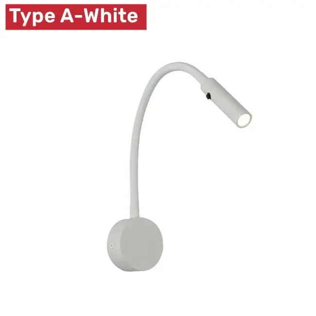 White decorbites led reading wall lamp with adjustable gooseneck and minimalist design for bedroom study lighting