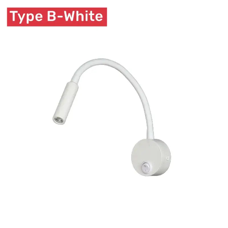 White type b-white adjustable decorbites led reading wall lamp with curved arm and circular base for study and bedroom