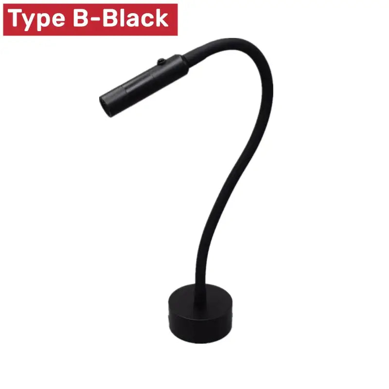 Black flexible gooseneck decorbites led reading wall lamp with sleek curved design and circular base for study lighting