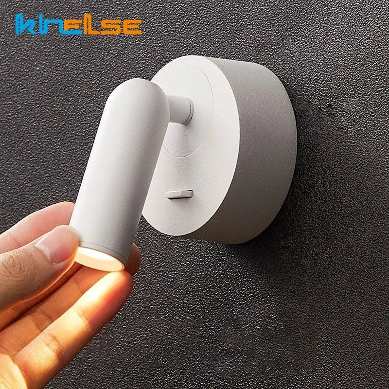 White cylindrical matte finish decorbites led reading wall lamp with 350º rotation and switch for bedside use