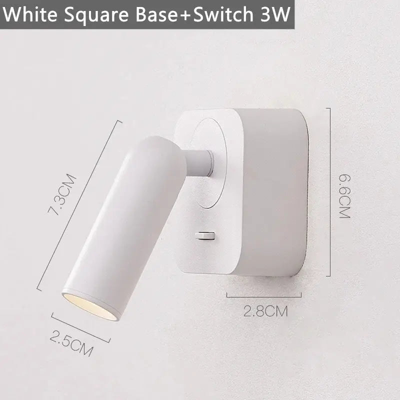 White square base decorbites led reading wall lamp with 3w led light and 350º adjustable head for bedside use