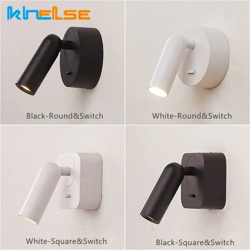 Four knelse decorbites led reading wall lamps with black and white finishes and 350º rotation bedside sconces