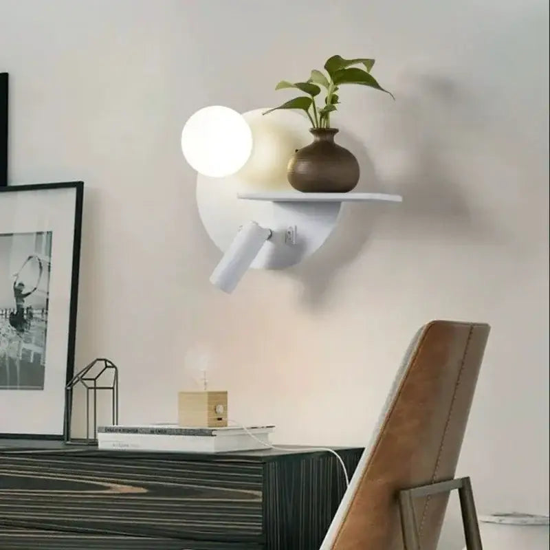 White wall lamp decorbites led reading sconce with spherical bulb adjustable spotlight usb charging nordic design