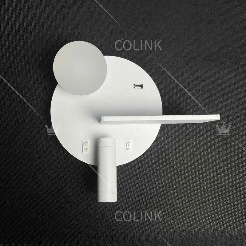 White minimalist decorbites led reading wall lamp with circular base, spherical light, and integrated usb port