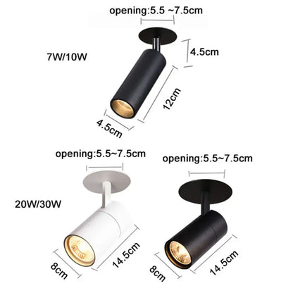 Black and white matte finish decorbites led recessed cylindrical ceiling lights with adjustable heads for kitchen shop use
