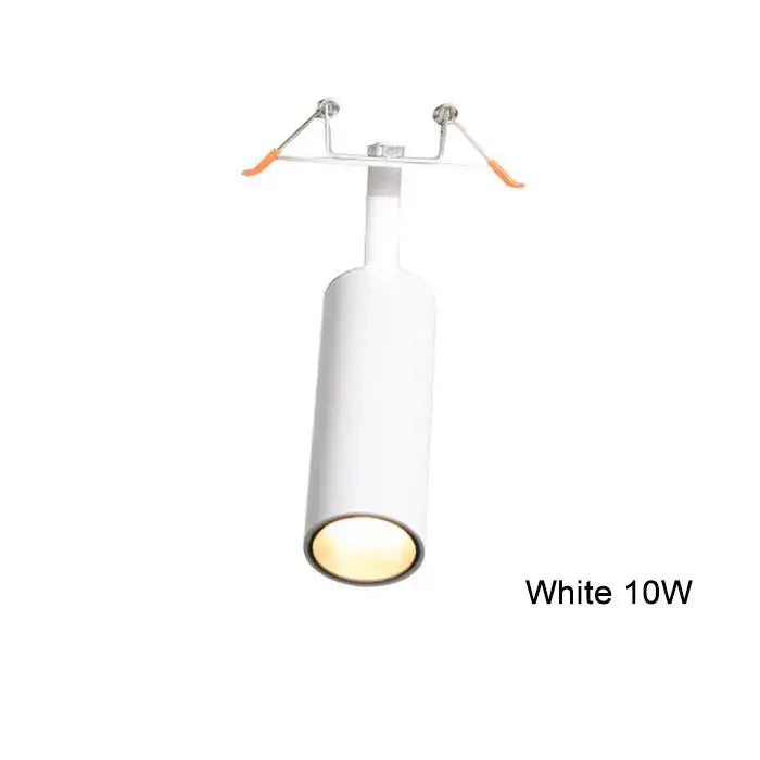 White cylindrical decorbites led recessed ceiling light with 10w led bulb emitting warm light for kitchen or shop use