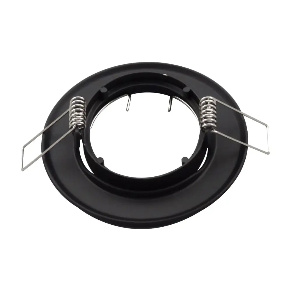 Black circular DecorBites LED recessed spotlight fixture with metallic spring clips and aluminum mounting brackets