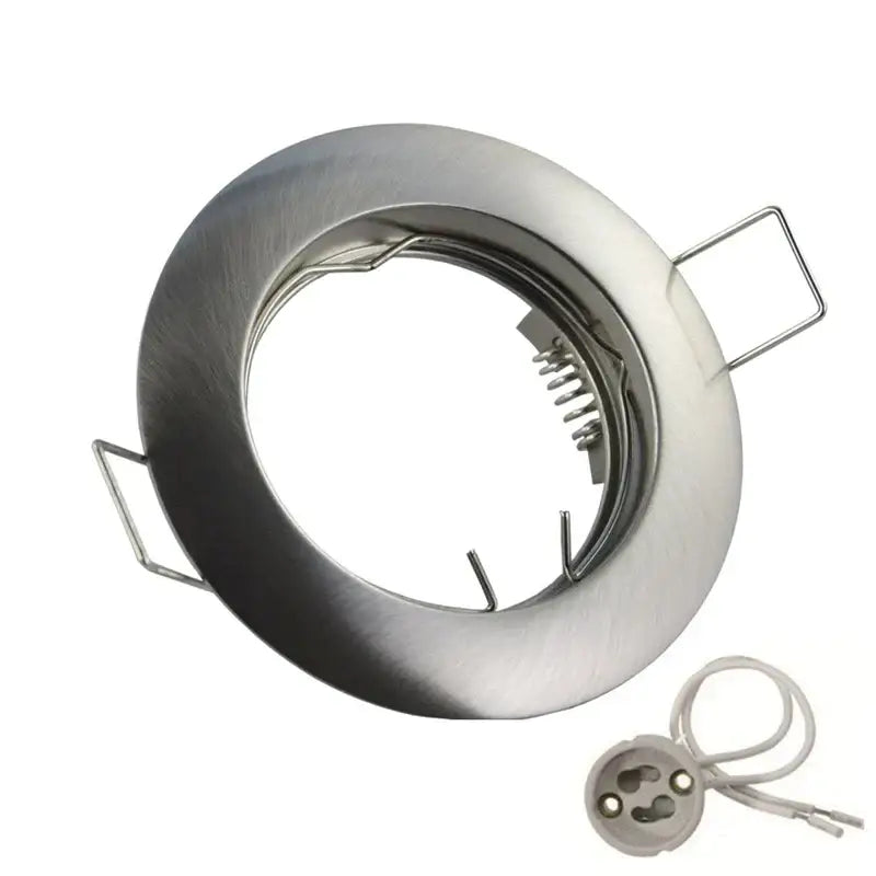 Stainless steel spotlight fixture with brushed finish and two mounting tabs in decorbites led recessed downlights frame