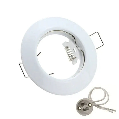 White circular decorbites led recessed spotlight fixture with metallic spring clips and e27 bulb holder in aluminum frame