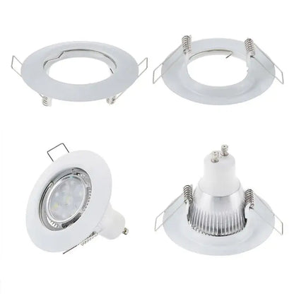 White circular decorbites led recessed spotlight fixture with aluminum frame and metallic spring clips for ceiling use