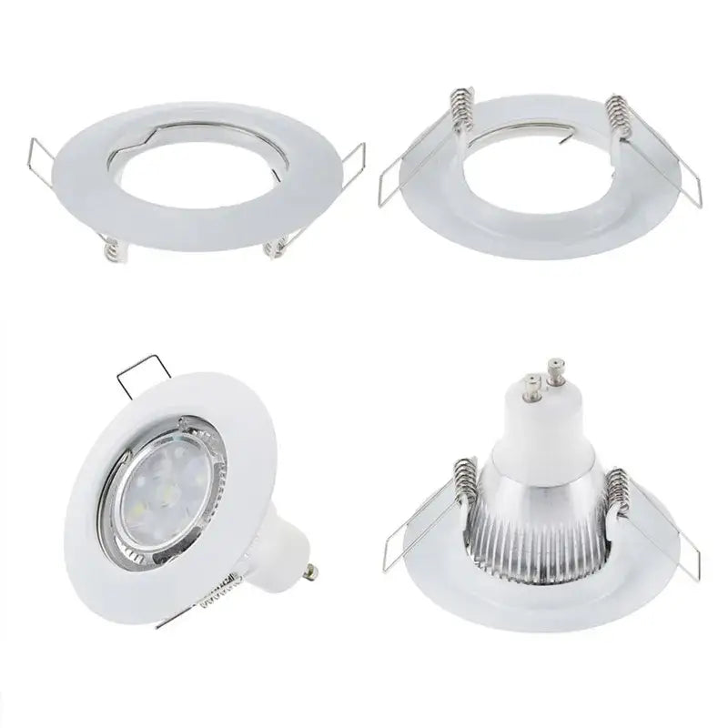 White circular decorbites led recessed spotlight fixture with aluminum frame and metallic spring clips for ceiling use
