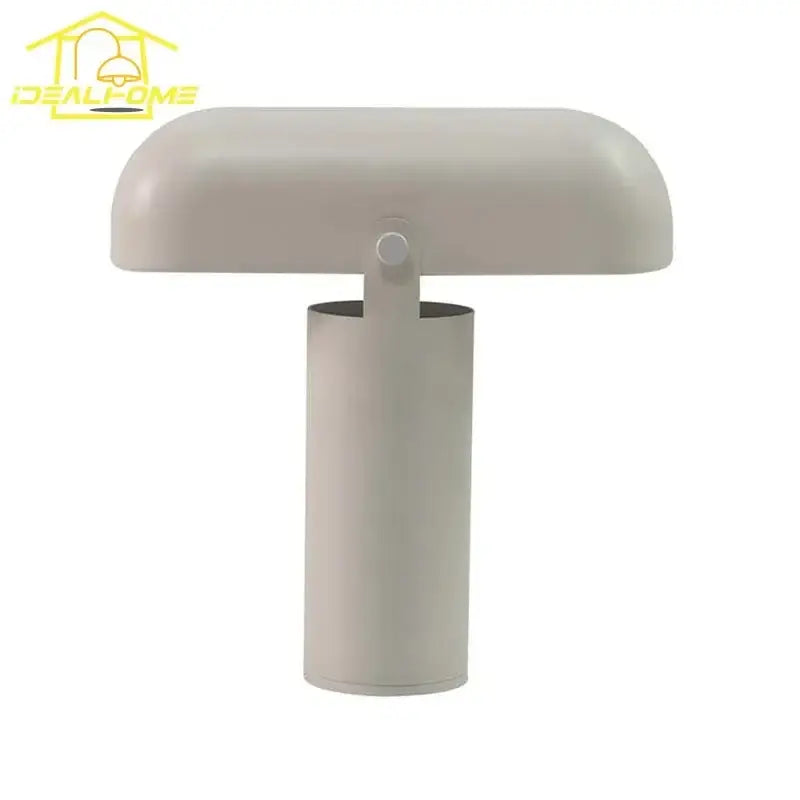 Minimalist off-white metal table lamp with dome shade and cylindrical base DecorBites led rechargeable table lamp