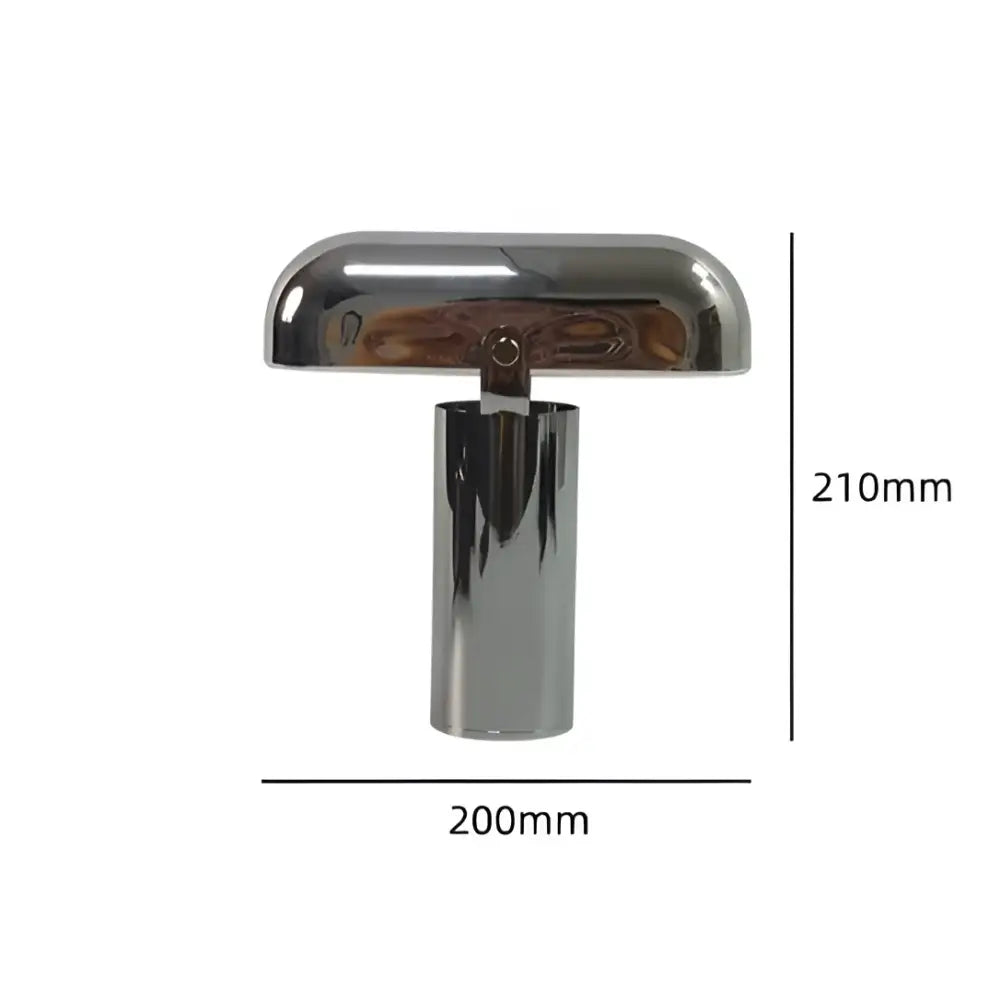 Chrome finished decorbites led rechargeable t-shaped table lamp with reflective dome shade and cylindrical base for modern decor