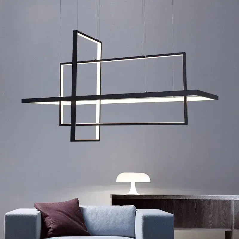 Modern black geometric pendant lights featuring illuminated rectangular frames decorbites led rectangle for dining room and kitchen