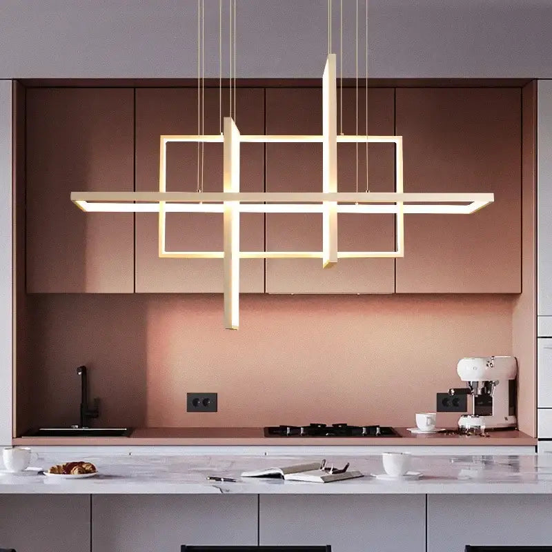 Modern geometric pendant lights by DecorBites LED rectangle featuring warm white led frames for dining room and kitchen