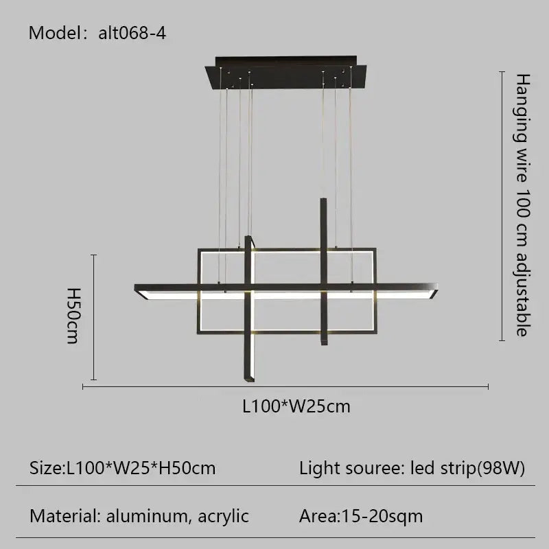Modern black and white geometric aluminum and acrylic decorbites led rectangle pendant lights for dining room and kitchen