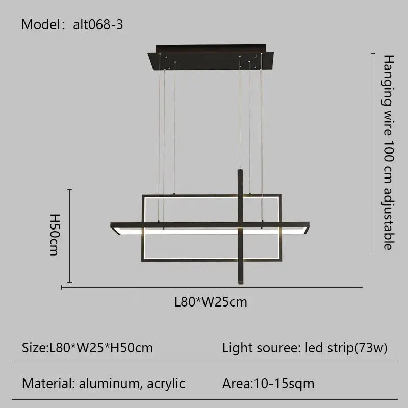 Modern black aluminum and acrylic decorbites led rectangle pendant light with led strip lighting for dining room and kitchen