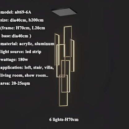 Modern geometric pendant lighting with six glowing led strips in acrylic and aluminum for led rectangle staircase decorbites led rectangle