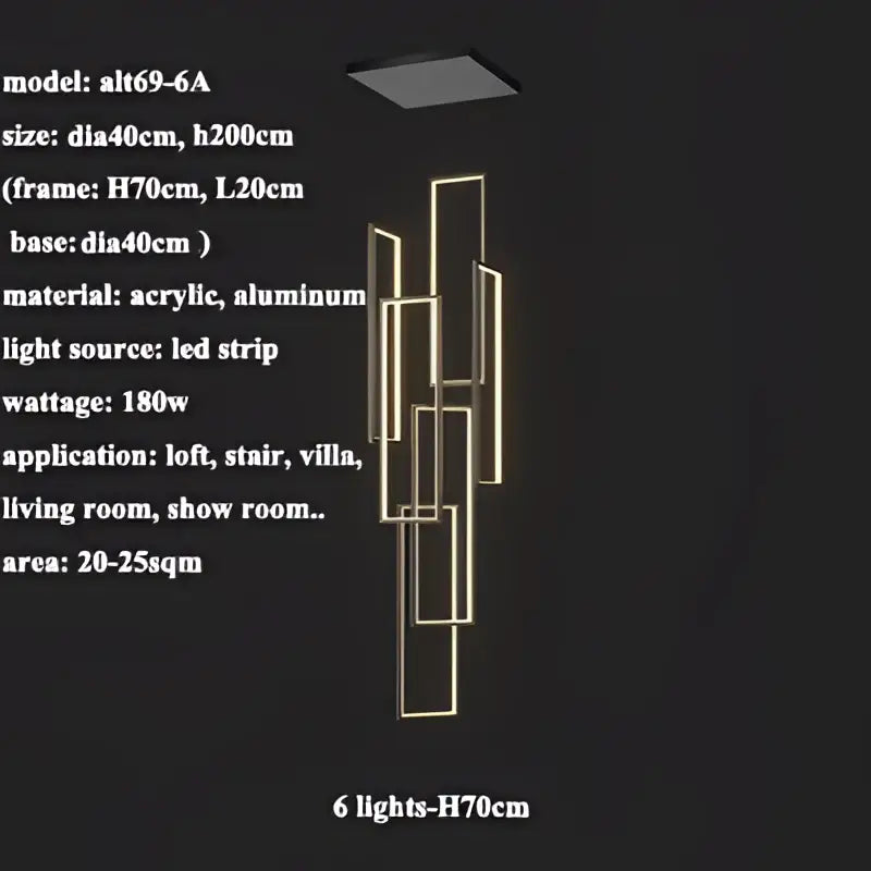 Modern geometric pendant lighting with six glowing led strips in acrylic and aluminum for led rectangle staircase decorbites led rectangle