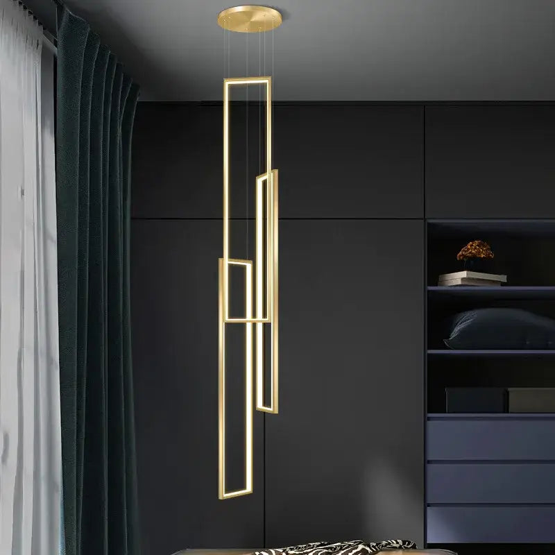 Modern gold-toned decorbites led rectangle pendant lighting with sleek rectangular illuminated frames for staircase decor