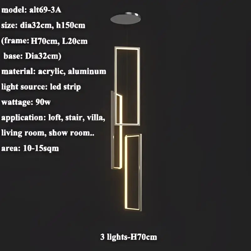 Modern minimalist pendant lighting featuring decorbites led rectangle acrylic panels illuminated by led strips for staircase decor