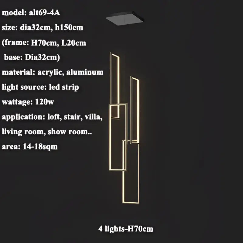 Modern geometric decorbites led rectangle pendant lighting with four vertical led strips for staircase and living room decor