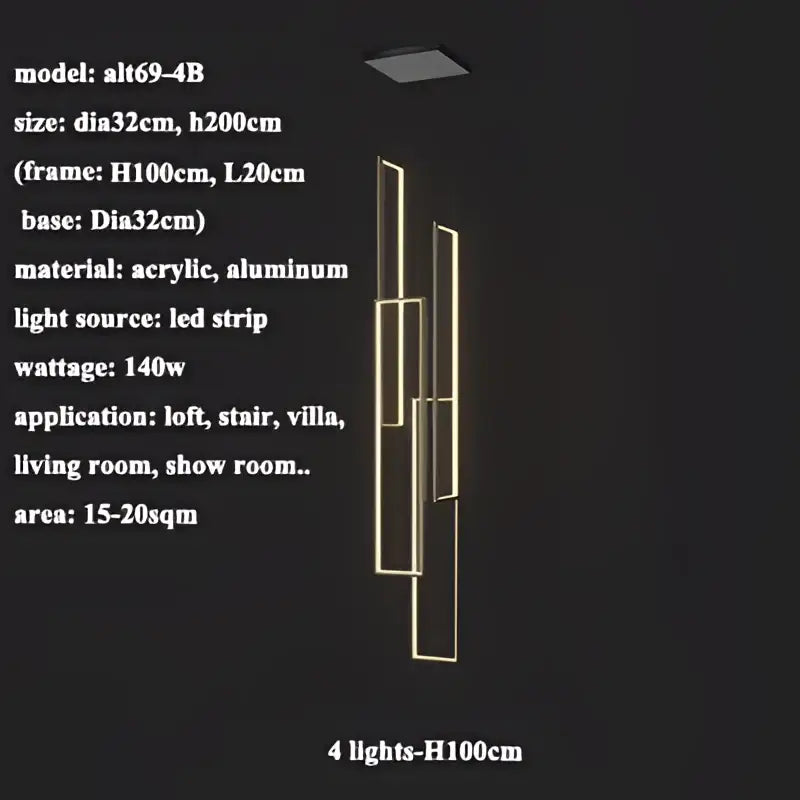 Modern minimalist DecorBites LED rectangle pendant lighting with sleek vertical acrylic and aluminum panels for staircase decor