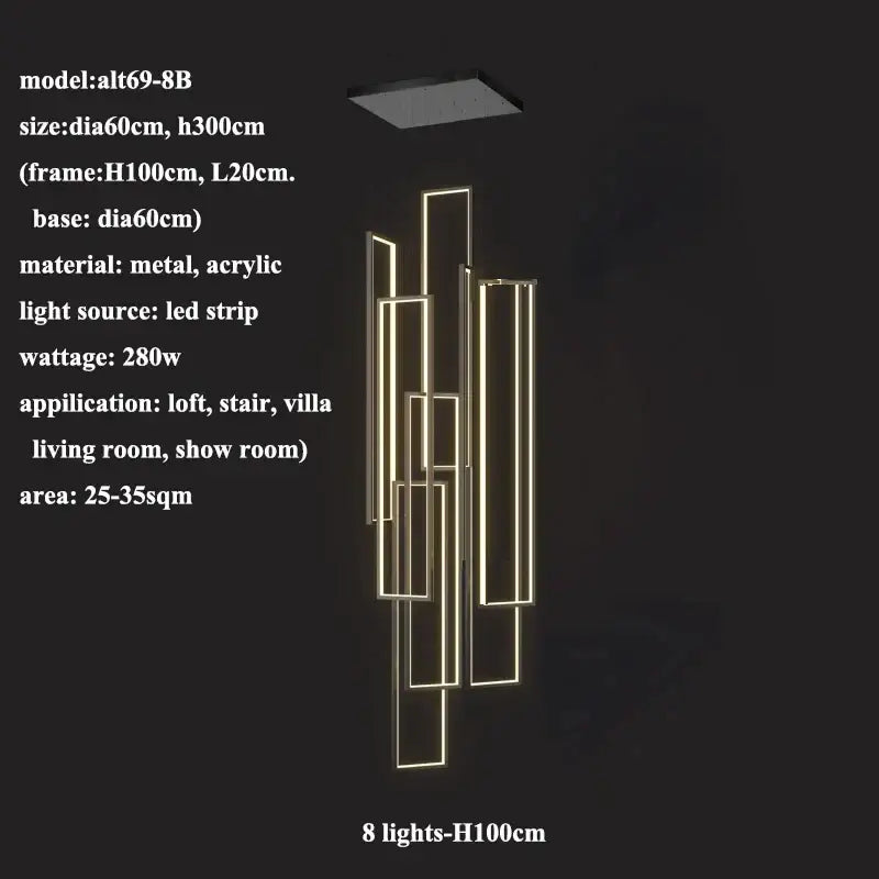 Modern geometric decorbites led rectangle pendant lighting with glowing gold led strips in metal and acrylic for staircase decor